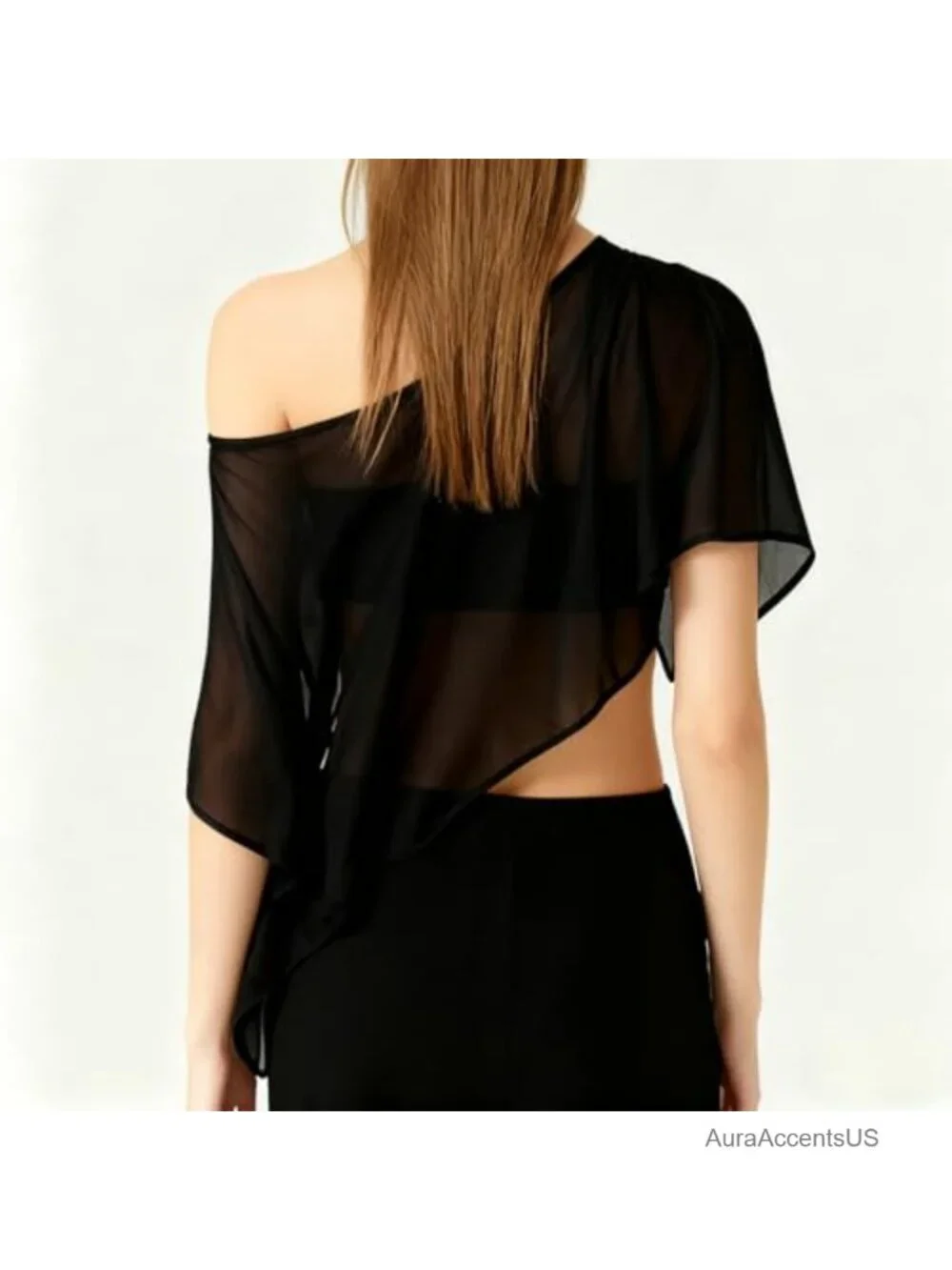 Sheer Mesh Poncho Women Lightweight Boat Neck Cape Coverup Asymmetrical Party